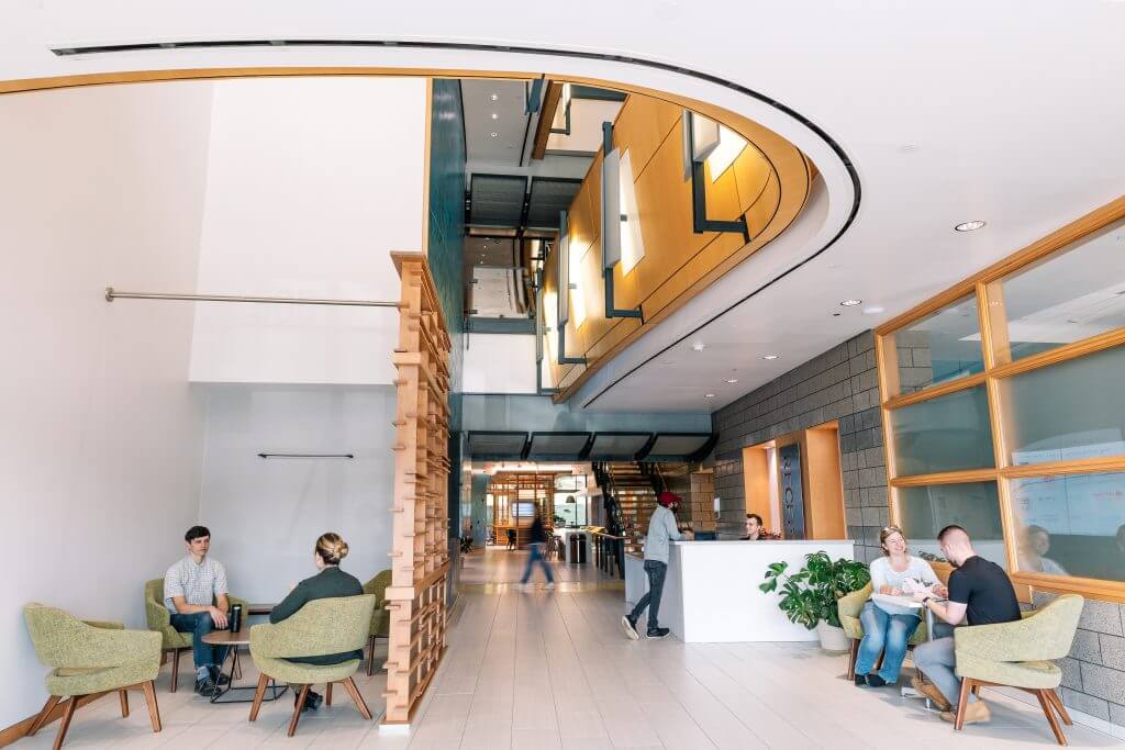 Entrepreneurs gathered in The Innovation Space first floor lobby