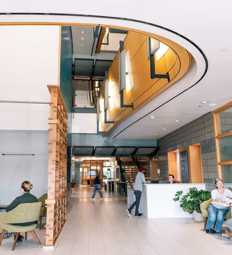 People sitting in the lobby of the Innovation Space