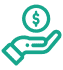 Icon showing a hand with money to symbolize the Innovation Space coaching and support that enables startup to successfully pursue investment opportunities