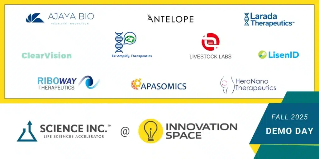 The logos for each business, plus the Innovation Space and Science Inc logos.