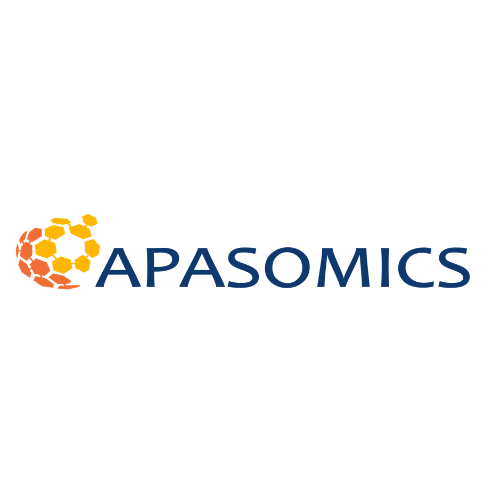 Apasomics logo with light and dark orange hexagons