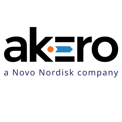 The word Akero in black lettering with the words A Novo Nordisk Company underneath