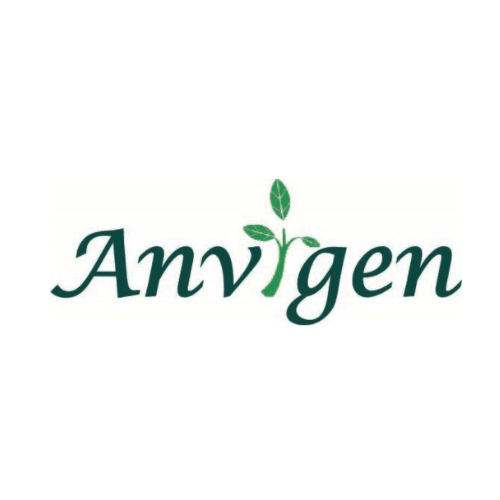 The word Anvigen with a green leaf as the i.