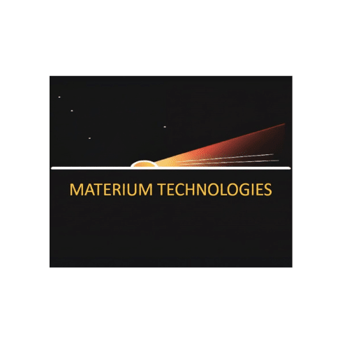 A black square with a horizon illustration and the words materium technologies in yellow.